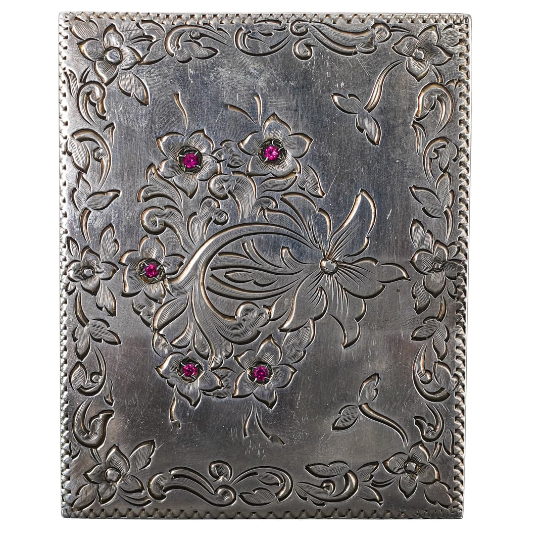 Antique 800 Silver and Garnet Compact Case (1 of 6)