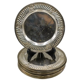 (12 Pcs) European Silver Bread Plates with Monogram