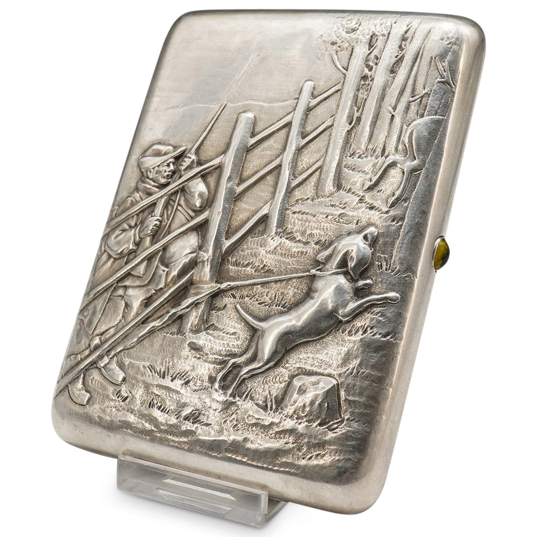 Antique Russian Silver Hunting Scene Cigarette Case (1 of 13)