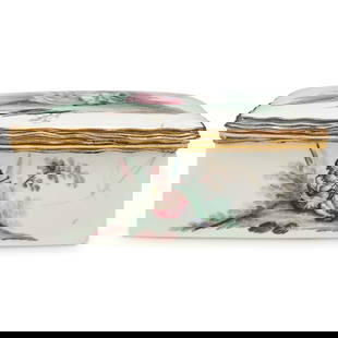 Porcelain Gilt Metal Mounted Snuff Box (Khodorkovsky): Porcelain Gilt Metal Mounted Snuff Box (Khodorkovsky)18th Century, GermanyA porcelain gilt metal mounted snuff box with rectangular form and hand painted figural scenes. Painted by artist: Khodorkovsk