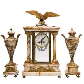 (3 pcs) Pink Marble and Bronze Garniture Mantle Set