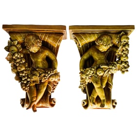 Pair Antique Italian Majolica Wall Brackets