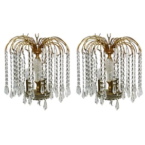 Pair of Gilt Metal and Crystal Chandelier