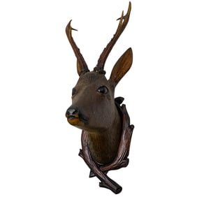 Black Forest Carved Wood Deer Trophy Mount