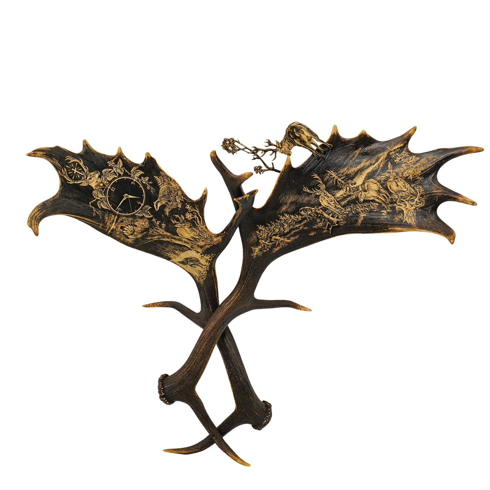 Black Forest Rustic Carved Antler Clock (1 of 10)