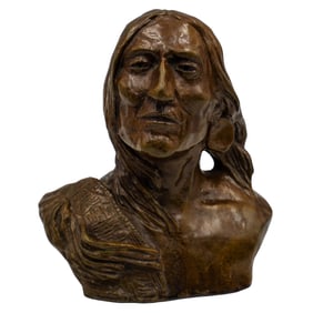 CM Russell (1864-1926, American) Bronze Bust of a Native American
