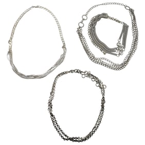 (4 Pc) Silver Tone Chain Belts