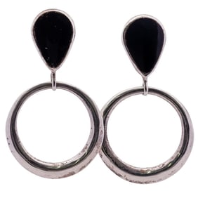 Modernist Sterling Silver and Onyx Earrings