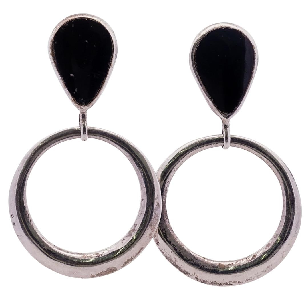 Modernist Sterling Silver and Onyx Earrings (1 of 7)