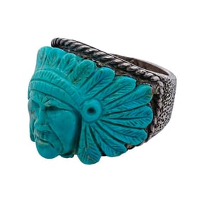 Signed Sterling Silver and Turquoise Ring