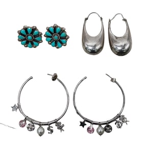 (3 Pc) Sterling Silver Earrings