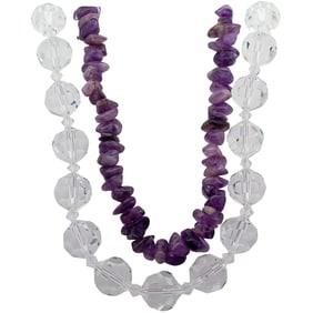 (2 Pc) Amethyst and Swarovski Crystal Beaded Necklaces