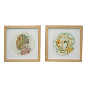 (2 pcs) Style of Picasso Abstract Pastels on Bristol Sketches