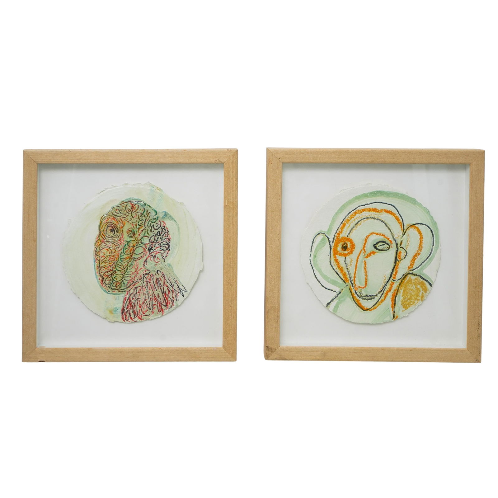 (2 pcs) Style of Picasso Abstract Pastels on Bristol Sketches (1 of 5)