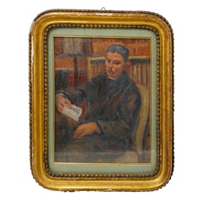 Antique Oil on Wood Portrait Painting