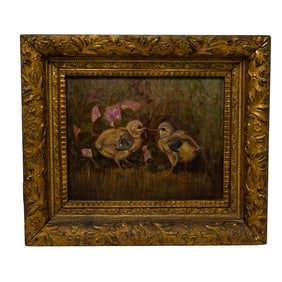 Signed "Jones" Antique Oil Painting of Baby Chicks