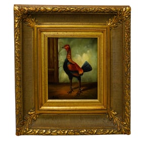 Signed Rooster Oil Painting