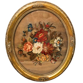 George III Era Floral Needlepoint Art