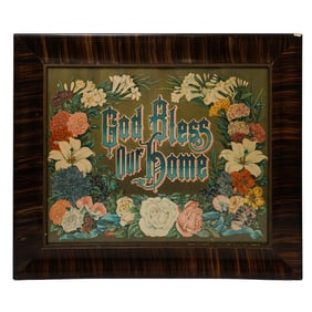 Victorian "God Bless Our Home" Lithograph