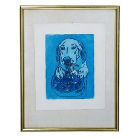 Signed Aquatint Engraving of a Dog
