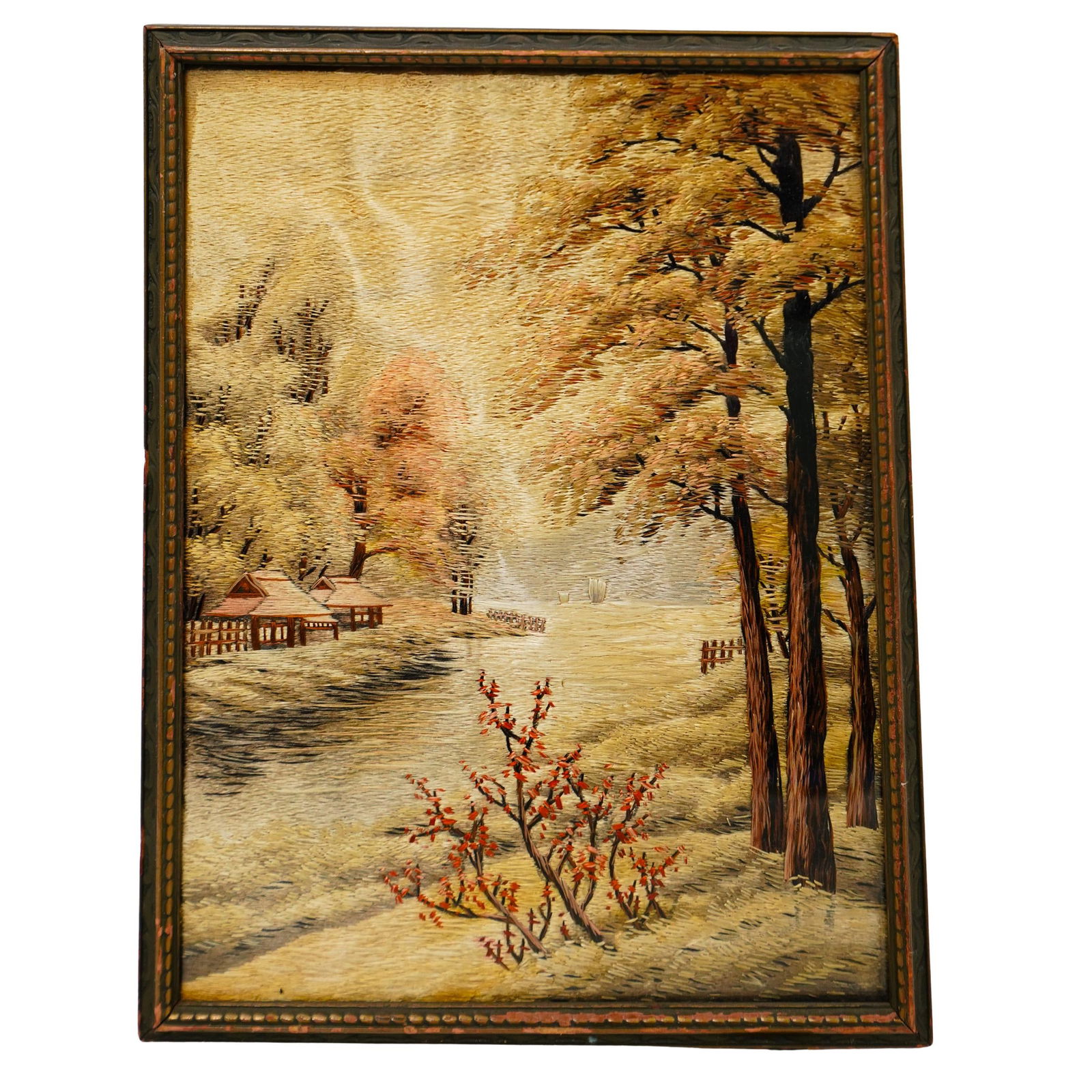 Japanese Silk Embroidery Autumn Scene (1 of 4)