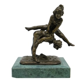After Alfred Barye Two Children Playing Leapfrog Bronze