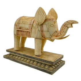 Carved Bone Elephant Figurine on Base