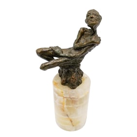 Vintage Brutalist Bronze Figurine on Onyx Base
