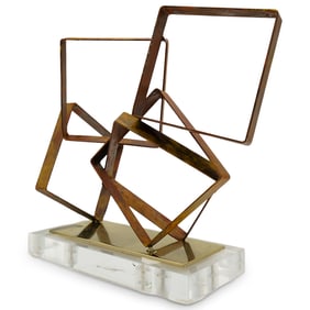 Modernist Geometric Metal Sculpture on Lucite Base