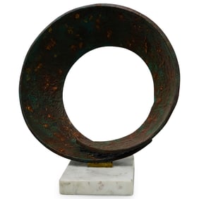 Modernist Verdigris Abstract Metal Spiral Sculpture