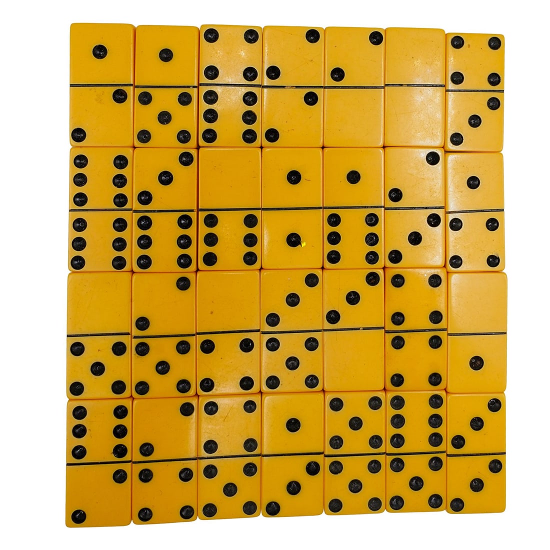 (28 Pc) Vintage Bakelite Dominos: (28 Pc) Vintage Bakelite DominosMid 20th Century, ContinentalGroup of (28) vintage bakelite dominos in a yellow tone.H: 1.75" L: 0.75"