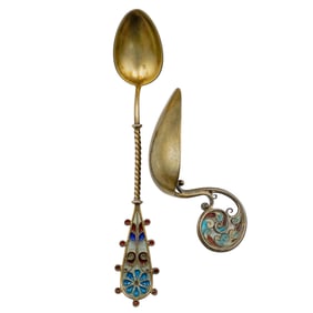 Pair Of Silver Plique A Jour Spoons