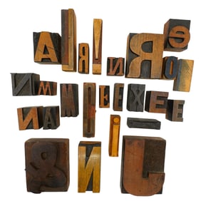 (25 Pcs) Vintage Wood Letter Stamps & Press