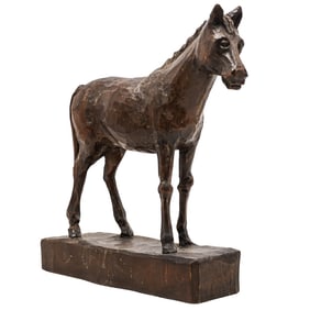 Chiseled Wood Horse Sculpture