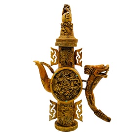 Antique Chinese Carved Bone Sculptural Tea Kettle