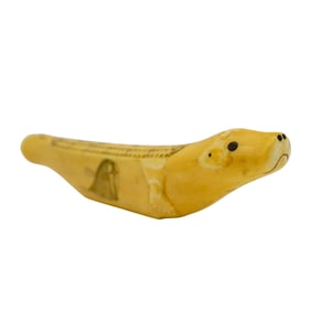 Antique Inuit Carved Scrimshaw Cribbage Game Board