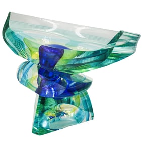 Signed Cut Glass Abstract Centerpiece