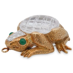 David Webb 18k Gold Rock Crystal Frog Brooch