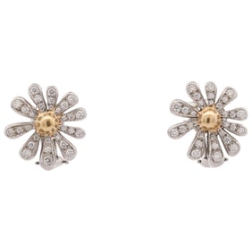 Angela Cummings 18k Gold Platinum and Diamond Flower Earrings