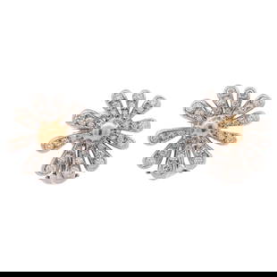 Angela Cummings 18k Gold Platinum and Diamond Flower Earrings: Angela Cummings 18k Gold Platinum and Diamond Flower Earrings2000, USAAngela Cummings platinum earrings in the form of a flower featuring an 18k gold center and each petal set with three small round c