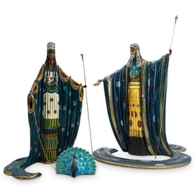 Romain de Tirtoff 'Erte' (Russian/French, 1892) "Zeus" & "Hera" Cold Painted Bronze Sculptures