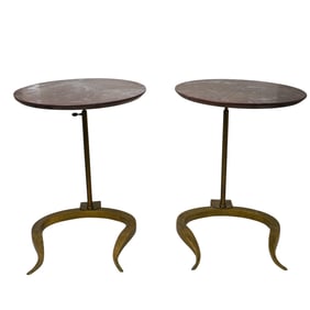 Pair Holly Hunt (1945-present, American) Horseshoe Bronze and Wood Side Tables