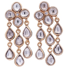 Indian 18k Gold Diamond and Enamel Earrings