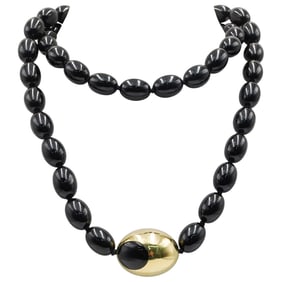 Tiffany & Co. Black Jade and 18k Gold Beaded Necklace