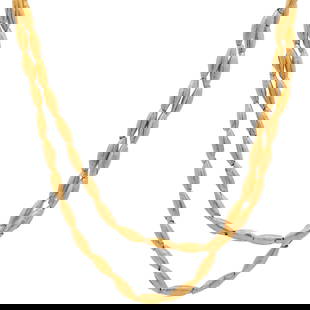22k Gold Double Strand Necklace: 22k Gold Double Strand NecklaceLate 20th Century, USA22k gold double strand necklace featuring elongated textured links. Hallmarked at clasp "22K" Total weight: 22.85g (14.69 dwt)L: 17"