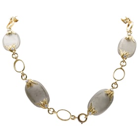 Vintage 18k Gold Diamond and Smoky Quartz Necklace