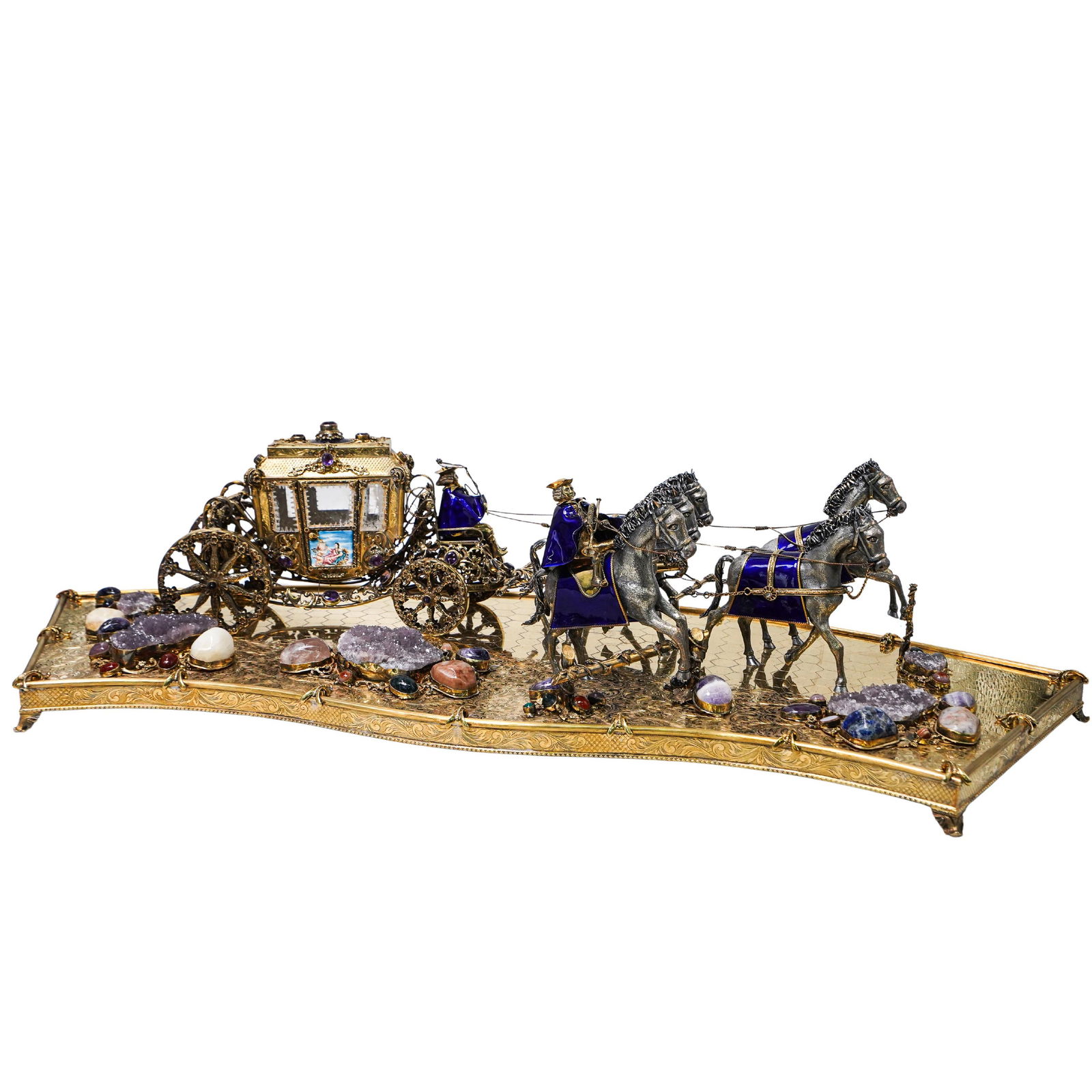 Large Continental Parcel Gilt Silver Enamel and Hardstone Mounted Carriage Group (1 of 14)