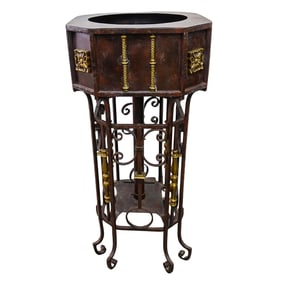 Gothic Revival-style Parcel Gilt Iron Pedestal Plant Stand
