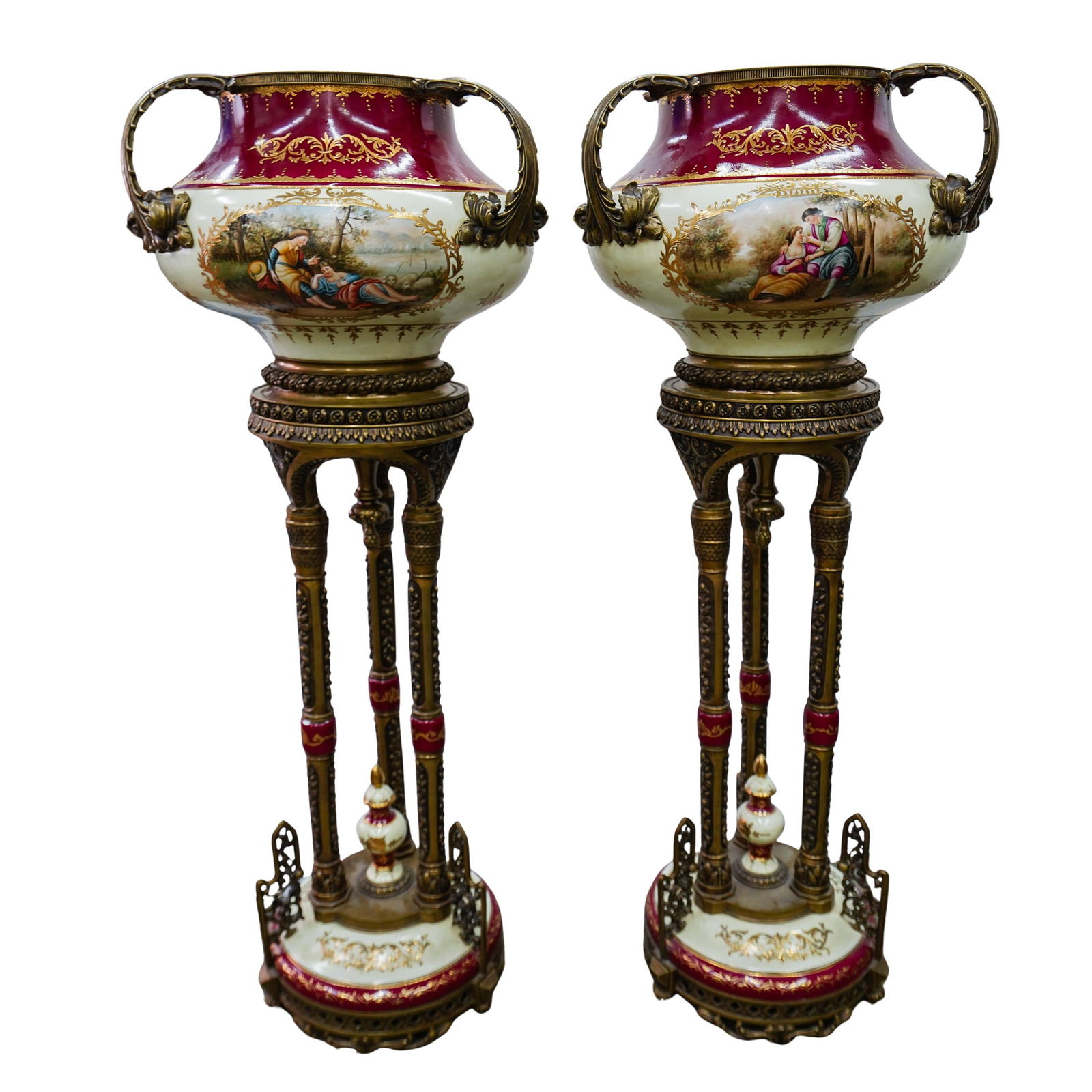 Pair of Large Royal Vienna Style Porcelain and Bronze Urns (1 of 14)
