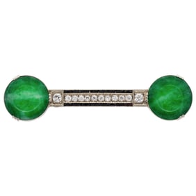 18k White Gold Diamond Jade and Onyx Brooch